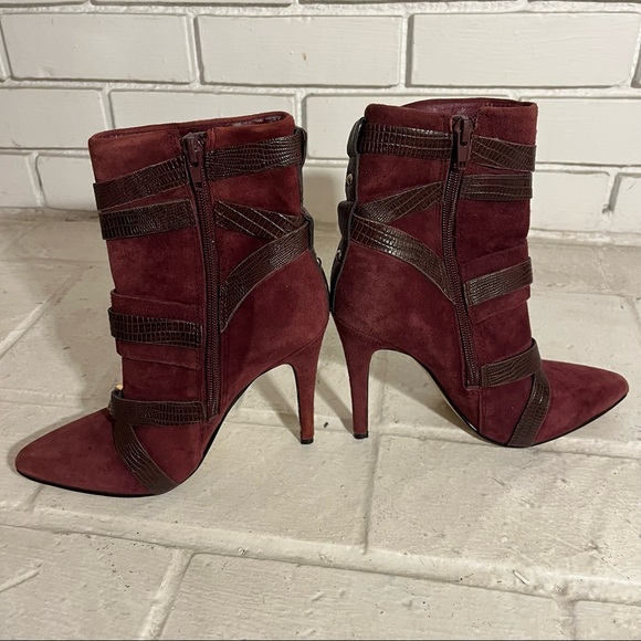 GUESS Suede Stiletto Booties Size 5 Maroon - Picture 7 of 11